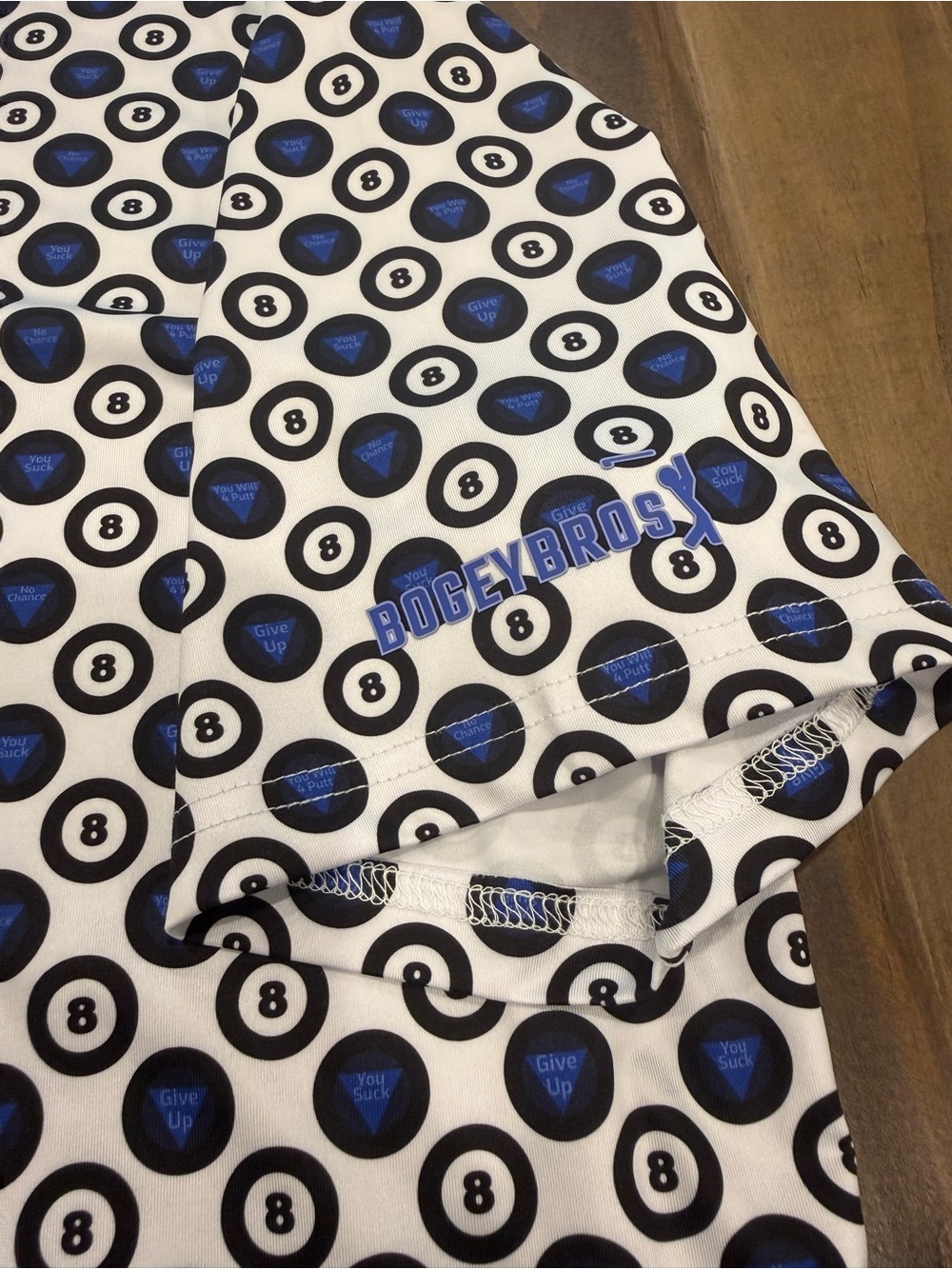 White Polo with Funny Magic 8 Ball Print - Modern Performance Polo - Picture 4 of 5